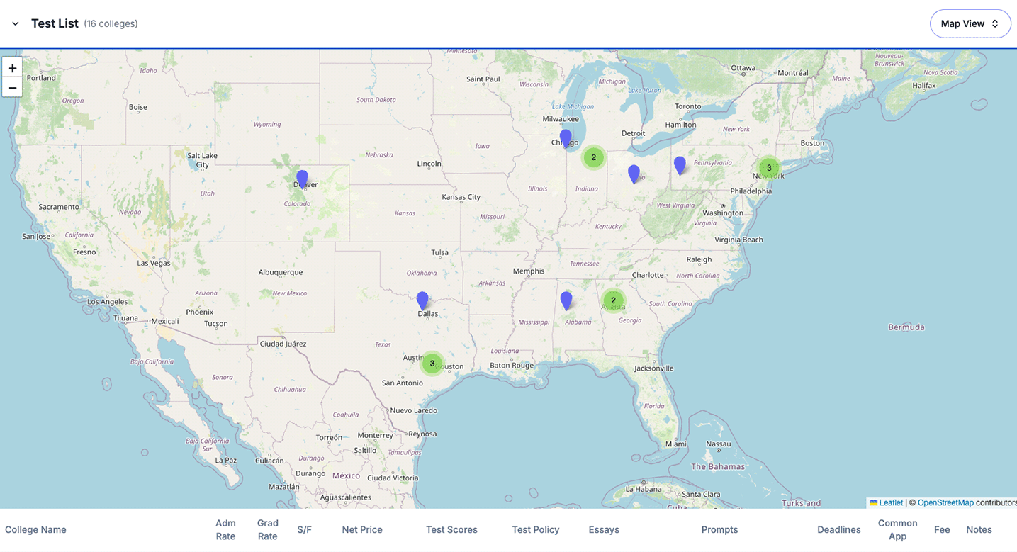CollegeList.me Map View